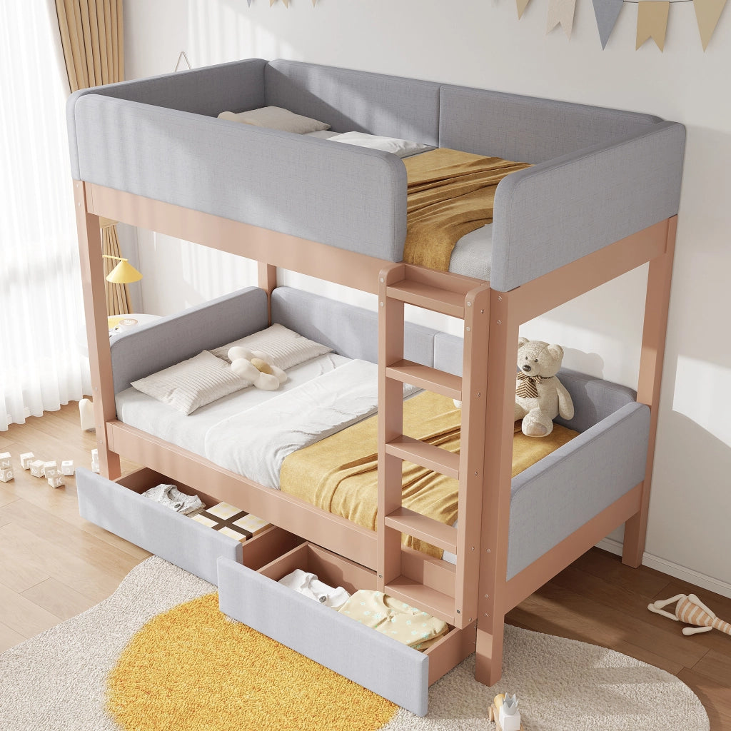 Letto a castello funzione salvaspazio legno grigio naturale 90x200 cm