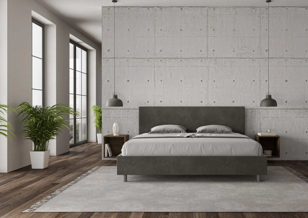 BS COM Letto contenitore imbottito 180x210 microfibra grigio