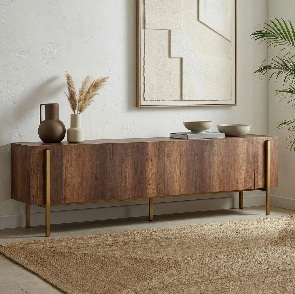 Porta TV in legno "Nexus" - 180 x 30 x 45 cm - Noce barocco oro