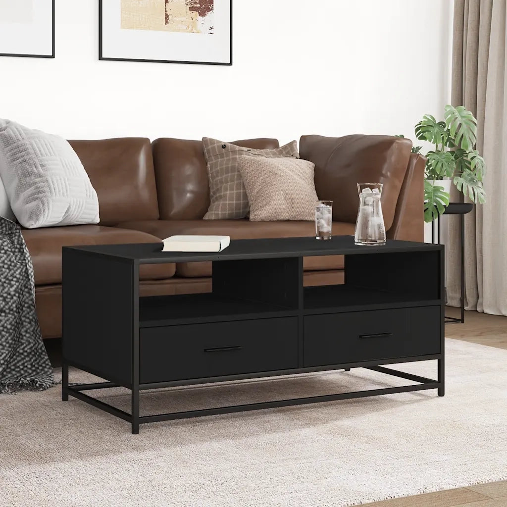 Tavolino Salotto-Tavolino da soggiorno-Tavolo Nero 100x50x45 cm Legno Multistrato e Metallo 463730