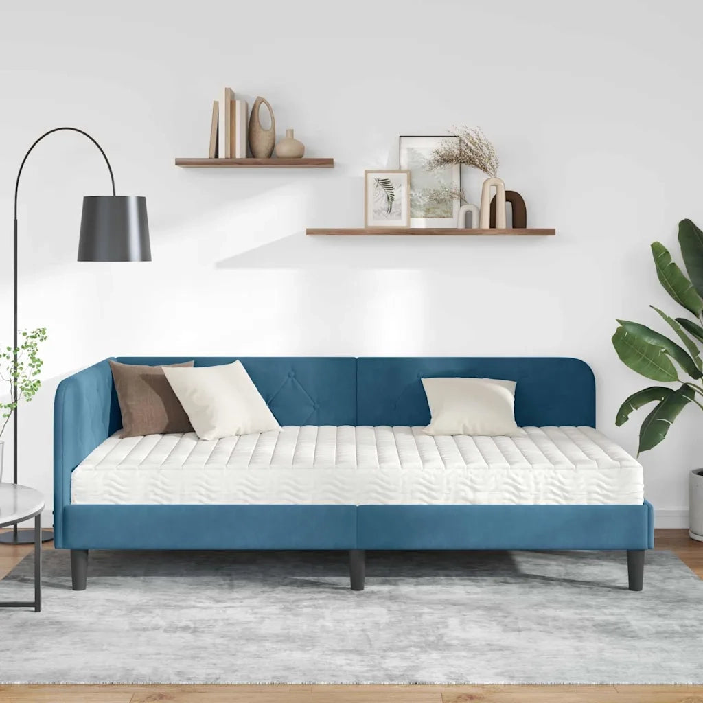 Cornice del letto ad angolo Blu 90 x 190 cm Velluto