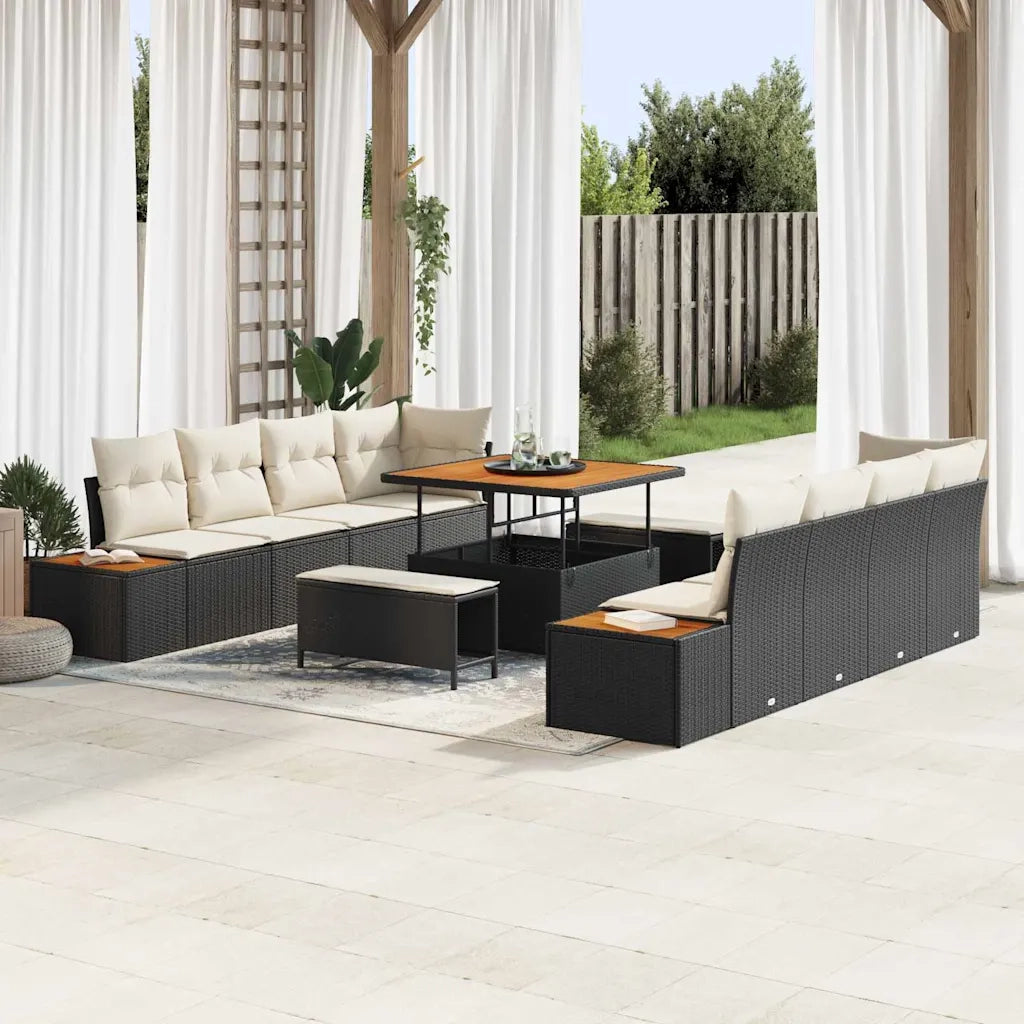 Set Divano da Giardino con cuscino 11 pcs Nero Poly Rattan
