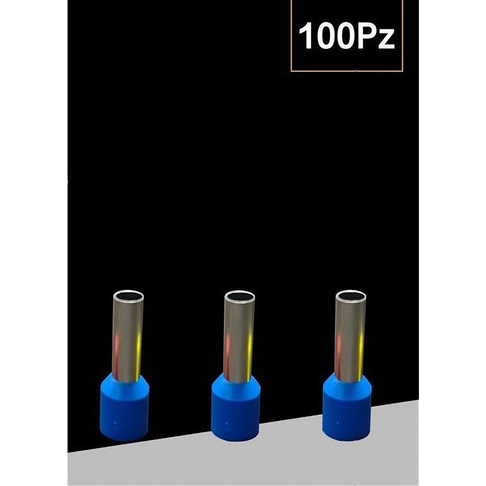 Trade Shop - Confezione 100pz Tubetto Capicorda Isolato Per Cavi 1.5mm² Terminale Da 8mm E1508 - Blu