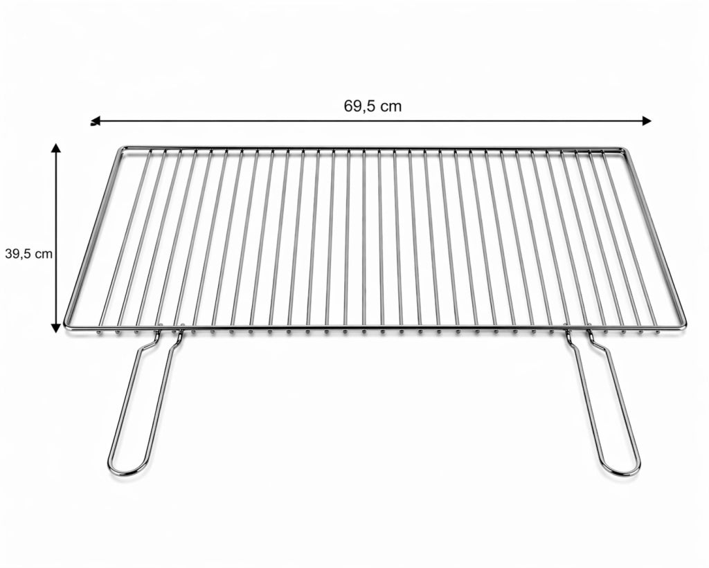 Griglia per Barbecue in Acciaio Cromato, Regolabile su più Altezze, Scorrevole per camino per Carne e Pesce 69,5x39,5 cm
