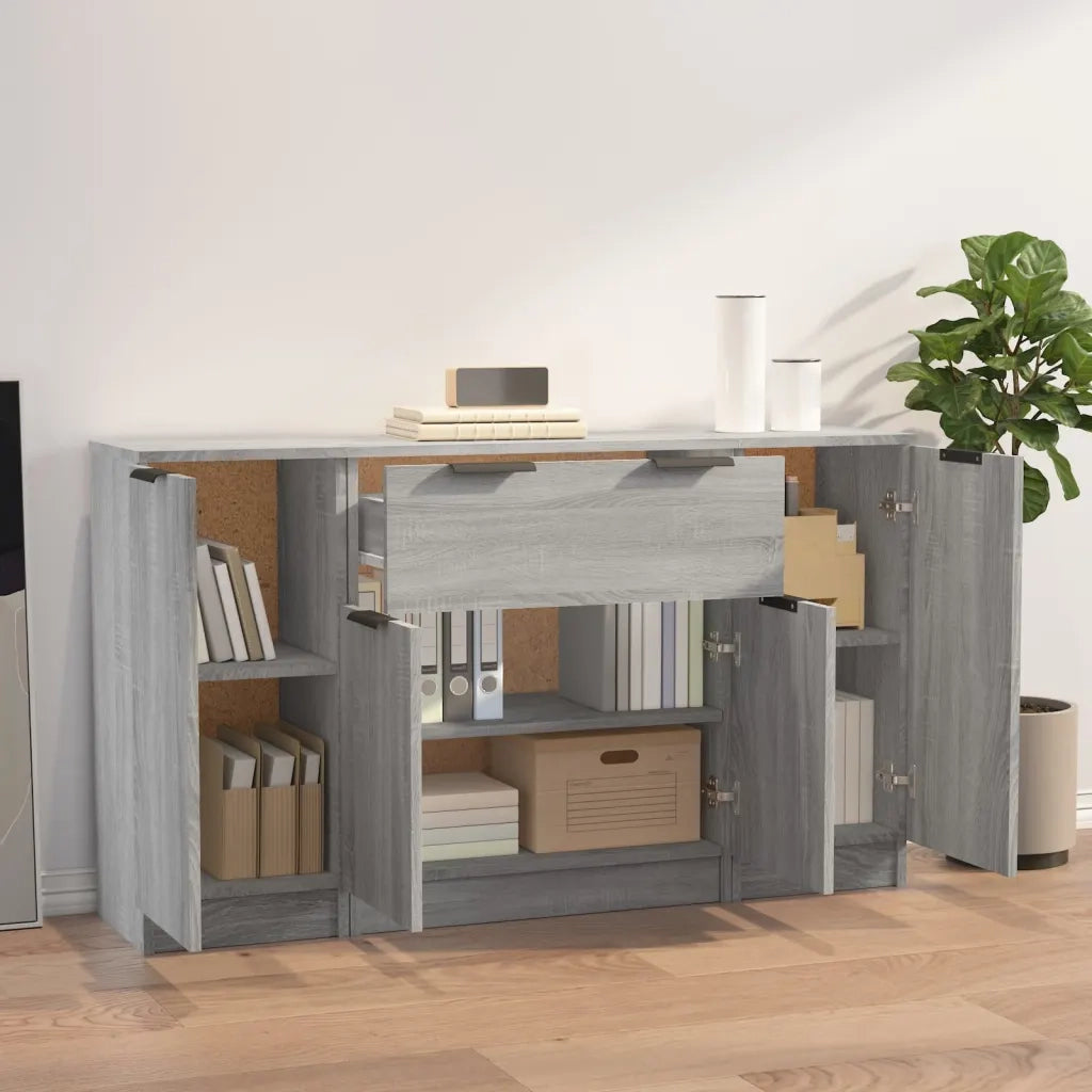 Credenze 3 pz | Madia | Buffet da pranzo | Armadio da pranzo Grigio Sonoma in Legno Multistrato