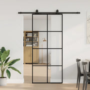 Porta Scorrevole con Ferramenta Nera 90x205 cm in Vetro ESG