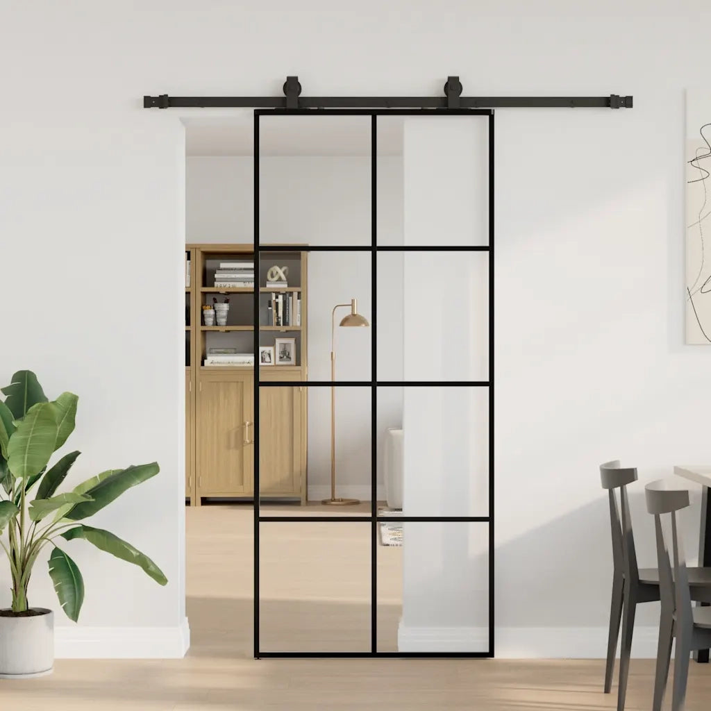 Porta Scorrevole con Ferramenta Nera 90x205 cm in Vetro ESG
