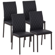 Set 4 Sedie da Pranzo in Finta Pelle con Cuciture a Rombi e Gambe in Metallo, Nero