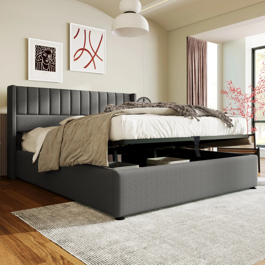 letto imbottito lino grigio 140x200 cm