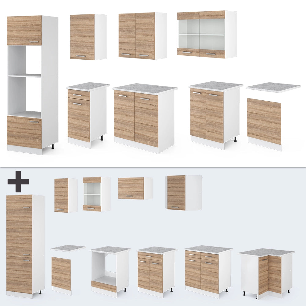 Vicco Cucina componibile Sonoma/Bianco 300 cm con armadio alto, PL Antracite
