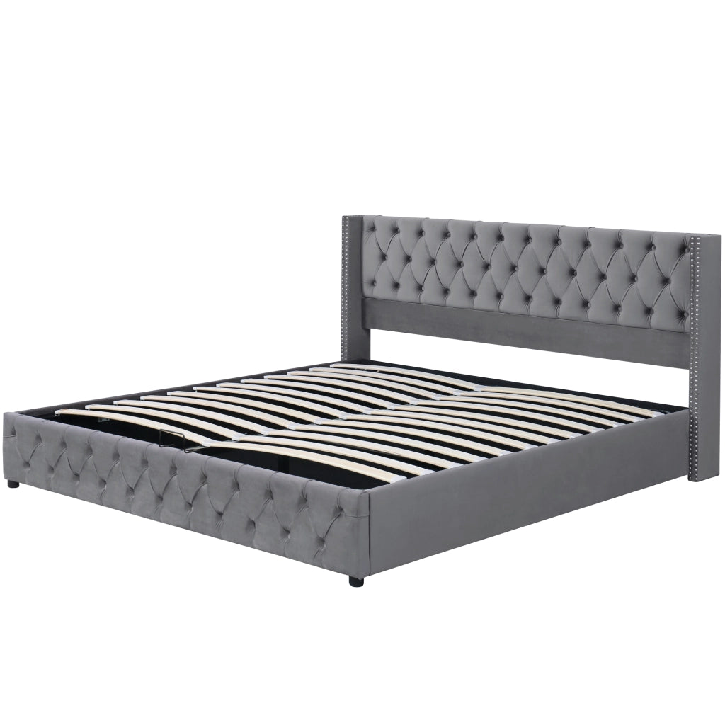 letto imbottito velluto grigio 140 x 190 cm