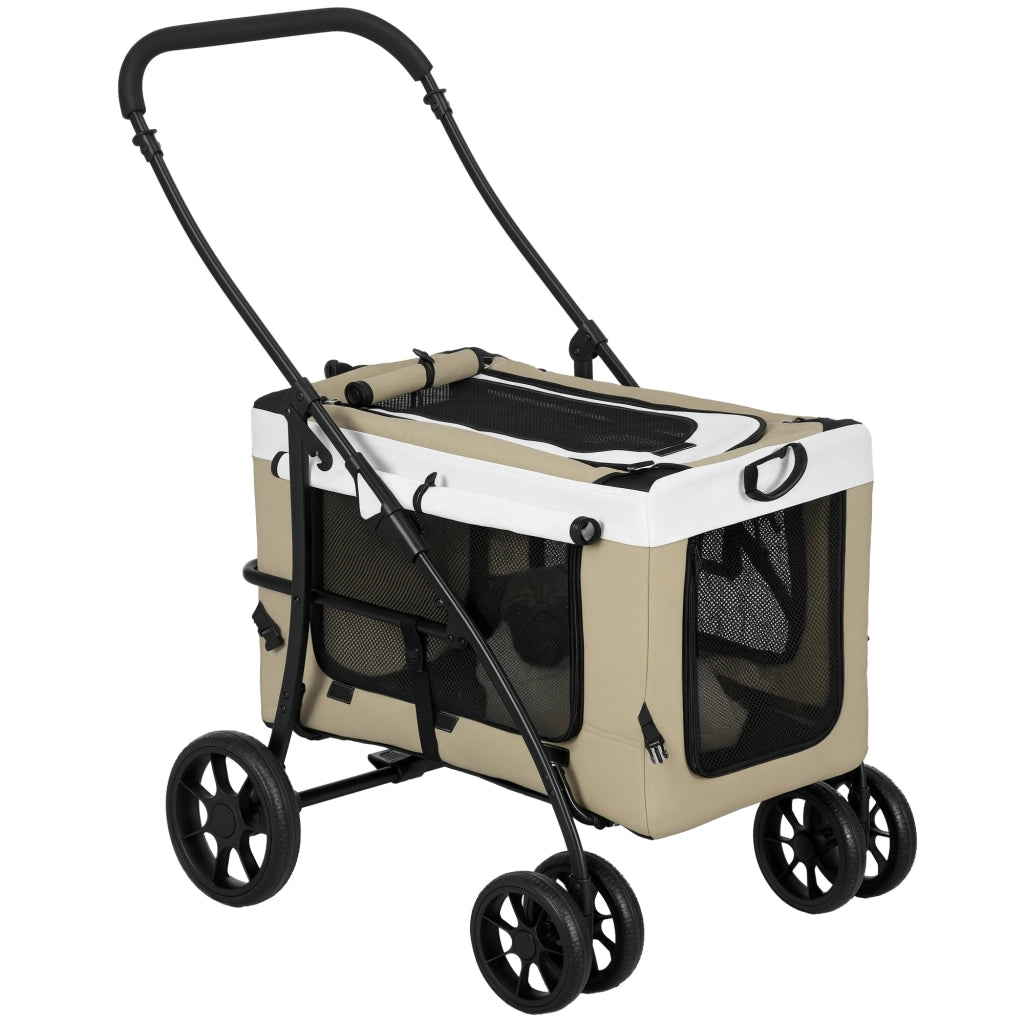 Carrello per cani pieghevole con cestino rimovibile ¨C zephmum ¨C Nero Khaki Bianco 81x58x97.5 cm