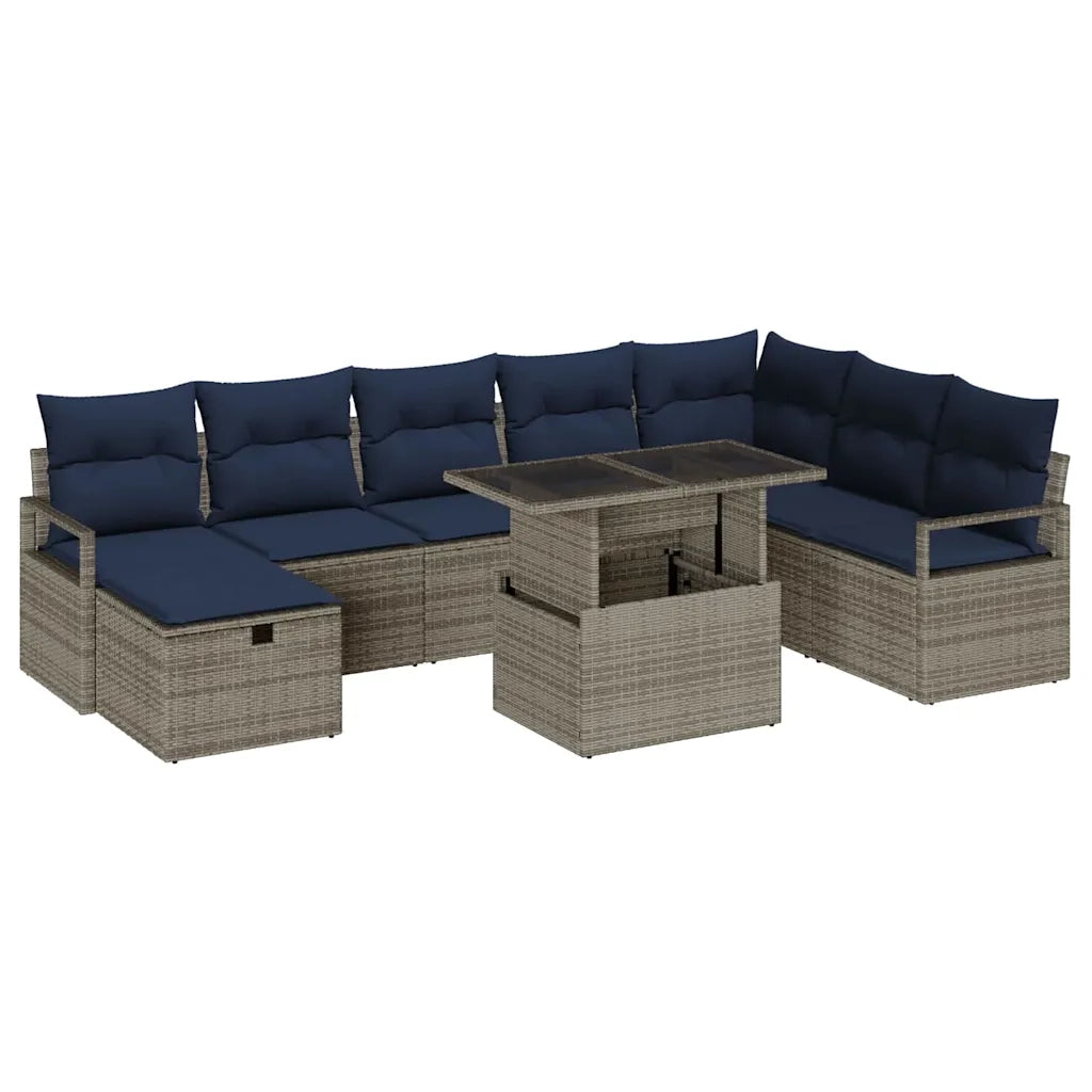 Set Divano da Giardino con cuscino 9 pcs Grigio Poly Rattan 3359822