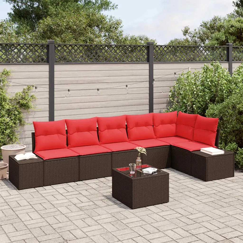 Set Divano da Giardino con cuscino 7 pcs Marrone polyrattan 3347094