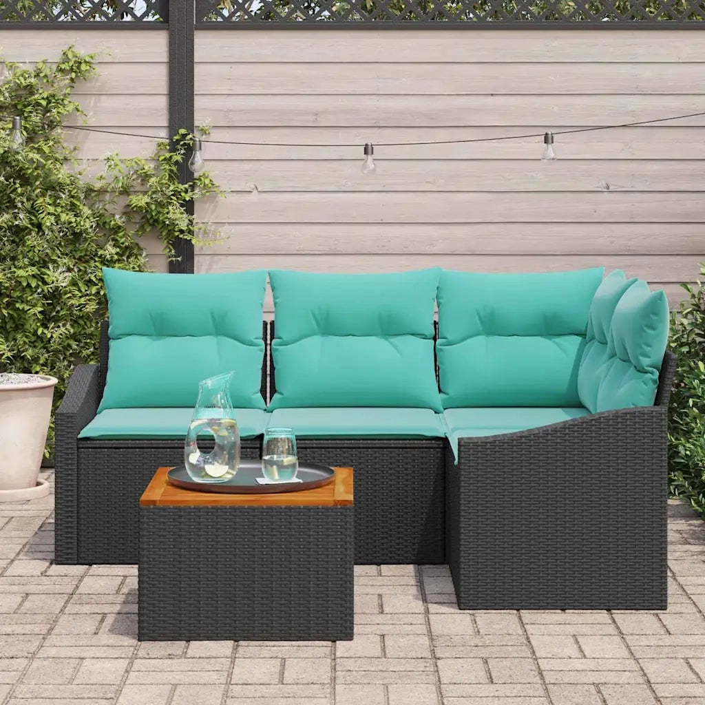 Set Divano da Giardino con cuscino 5 pcs Nero polyrattan 3347830