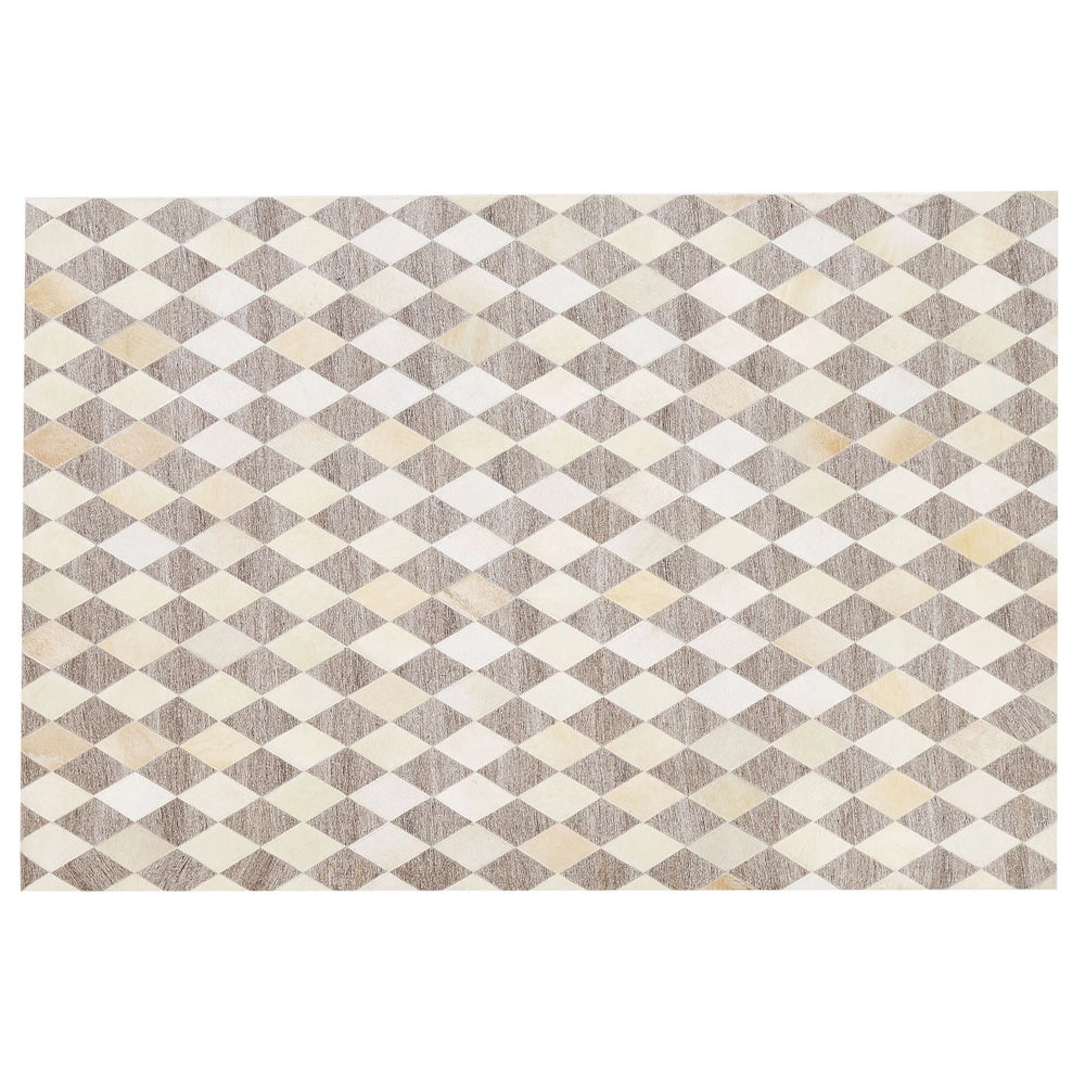 Tappeto tappetino Pelle di vacchetta jacquard marrone e beige Motivo geometrico a rombi Retro 160 x 230 cm