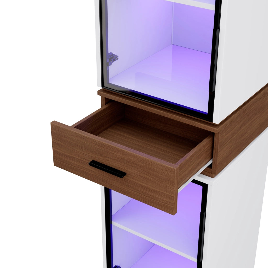 Vetrina 40x40x200 cm con LED multicolore e 2 ante in vetro MDF bianco
