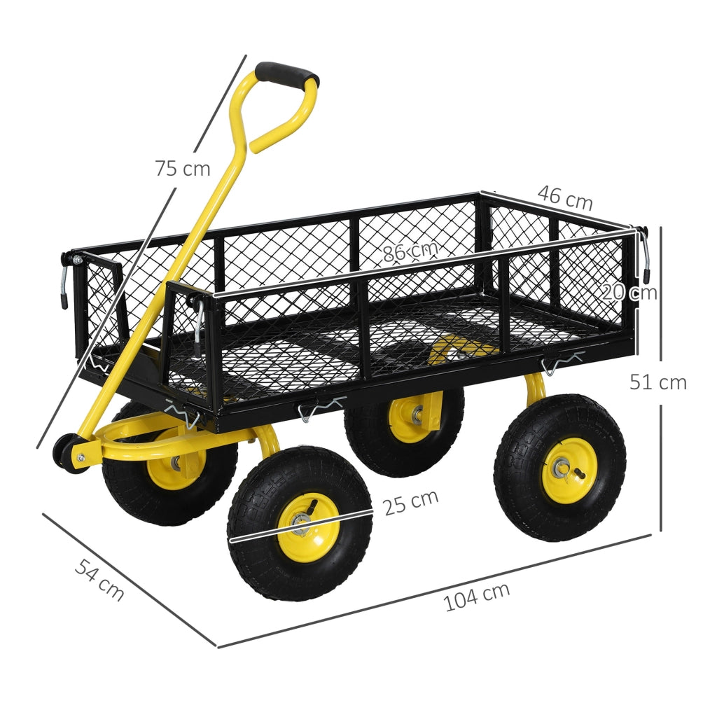 Carrello da giardino 4 ruote con lati amovibili ¨C zephmum ¨C nero e giallo 104x54x51 cm