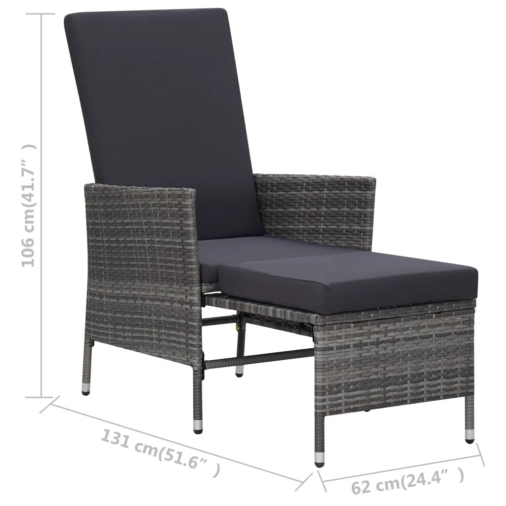 Sedia da Giardino | Sedie da Esterno Reclinabile con Cuscino in Polyrattan Grigio