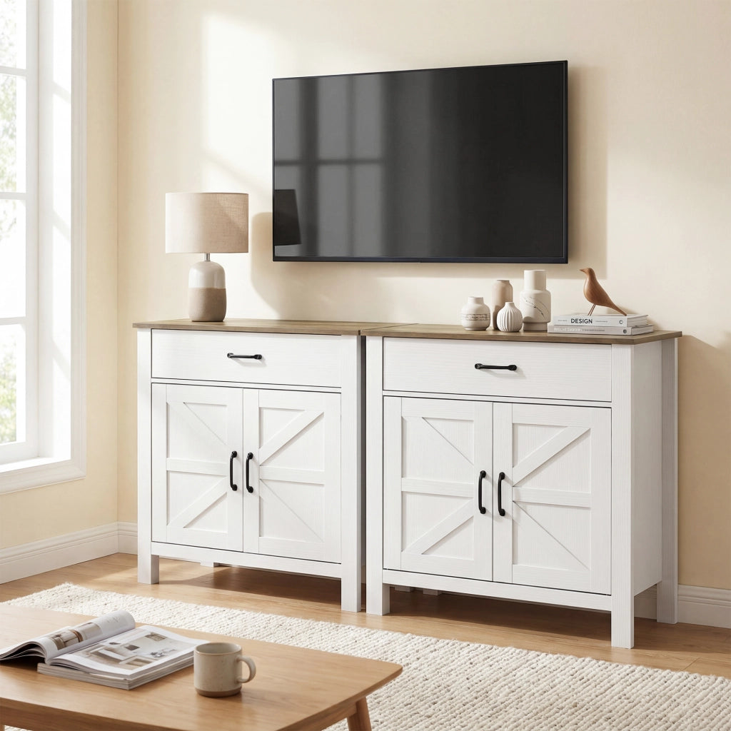 Mobile buffet salvaspazio ¨C Xylo ¨C 2 ante stile fienile, cassetto, ripiano regolabile, 77x39,3x81,5 cm
