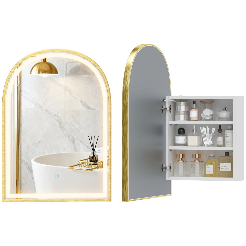 Armadietto a specchio LED bagno ¨C Xylo ¨C Porta ad arco anti-appannamento dorato 50x70cm