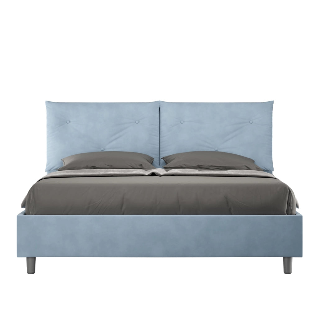 BS COM Letto matrimoniale contenitore imbottito 160x200 microfibra azzurro