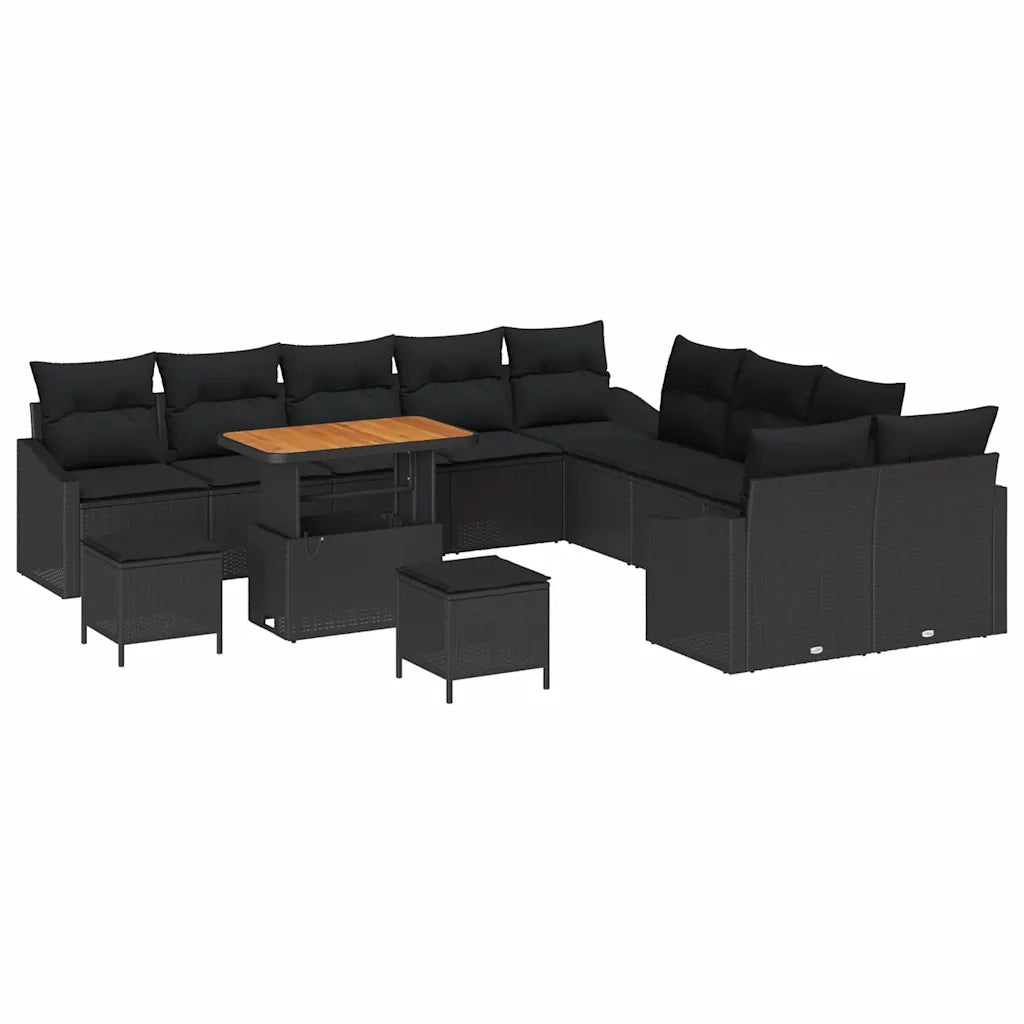 Set Divano da Giardino con cuscino 13 pcs Nero Poly Rattan