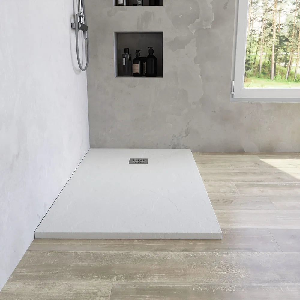 Piatto doccia rettangolare 80x110 cm in marmoresina bianco effetto pietra h3 cm | Milos