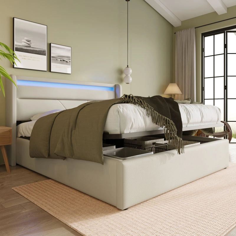 LETTO Contenitore 140x200 cm PU bianco con LED