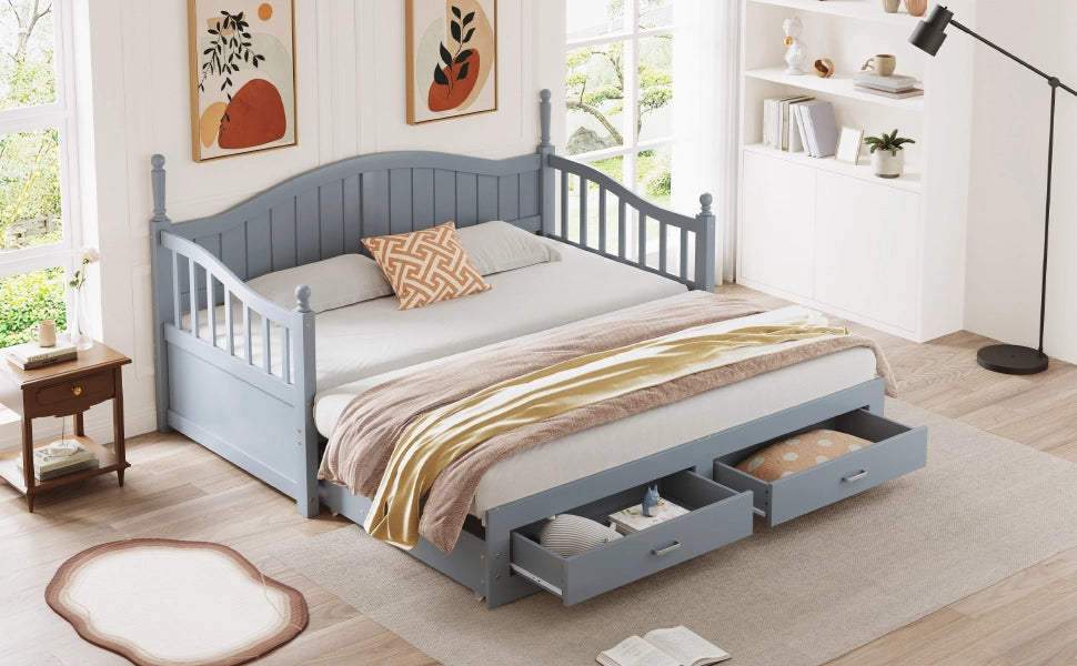 Divano letto con funzione estraibile in legno di pino 90x190 cm