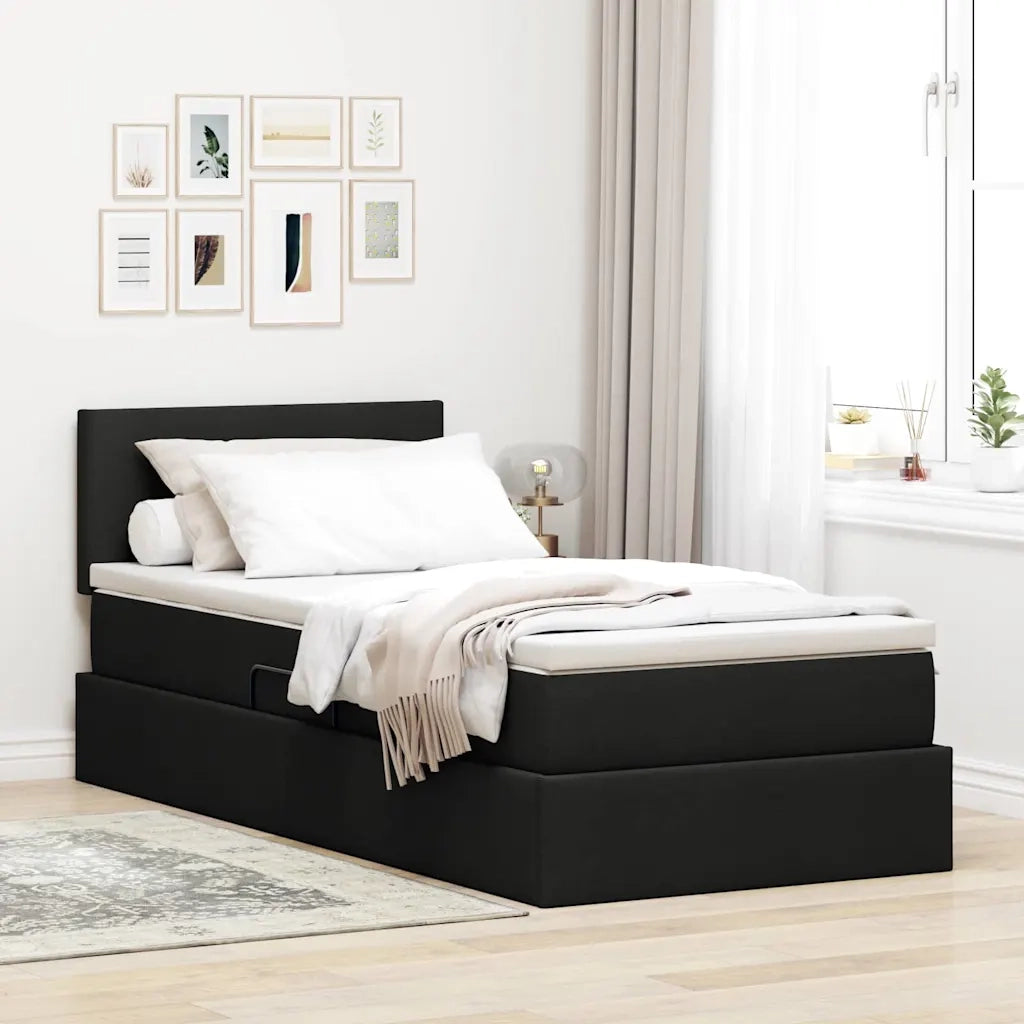 Letto con contenitore e LED con led Nero 90 x 200 cm Tessuto 3371057