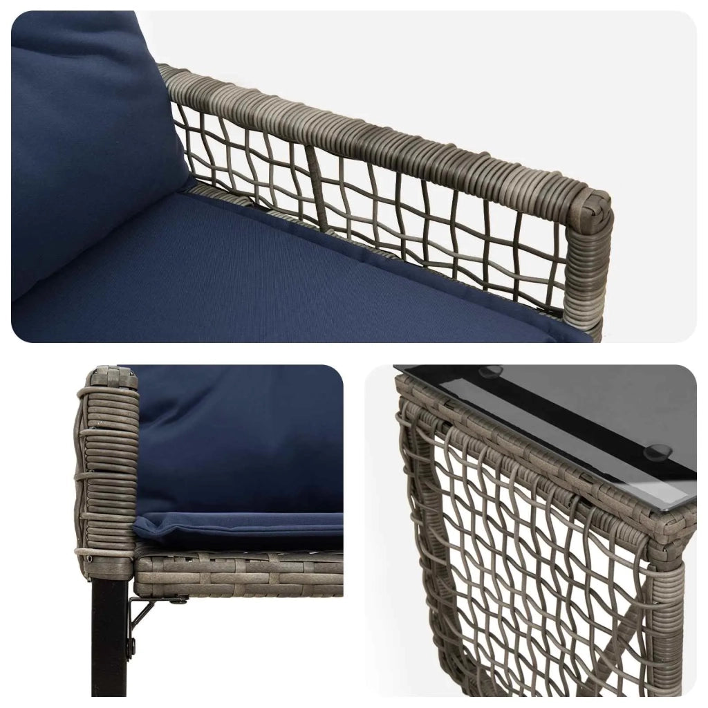 Set di Mobili da Esterno con cuscino 3 pcs Grigio e Blu Navy 42025176