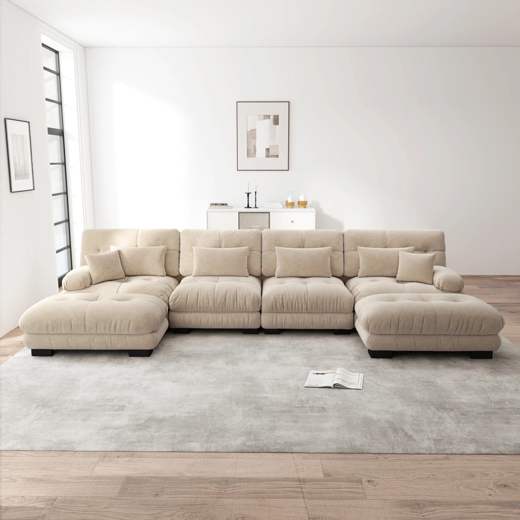Divano Angolare 4 Posti con Poggiapiedi ¨C MINIMAL ¨C Chenille, Marrone Chiaro