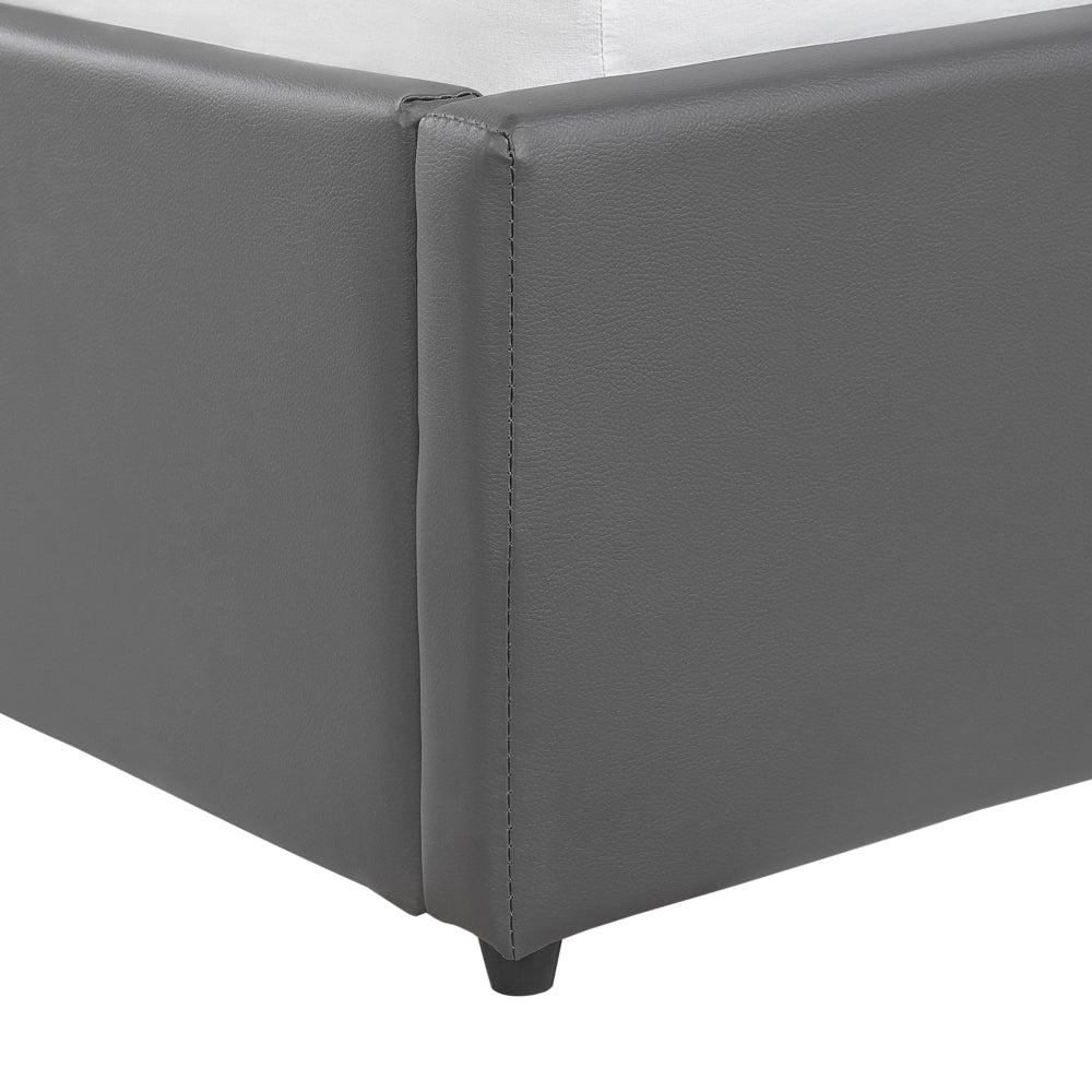 Letto contenitore Rivestimento in ecopelle grigia 160 x 200 cm con testiera a doghe