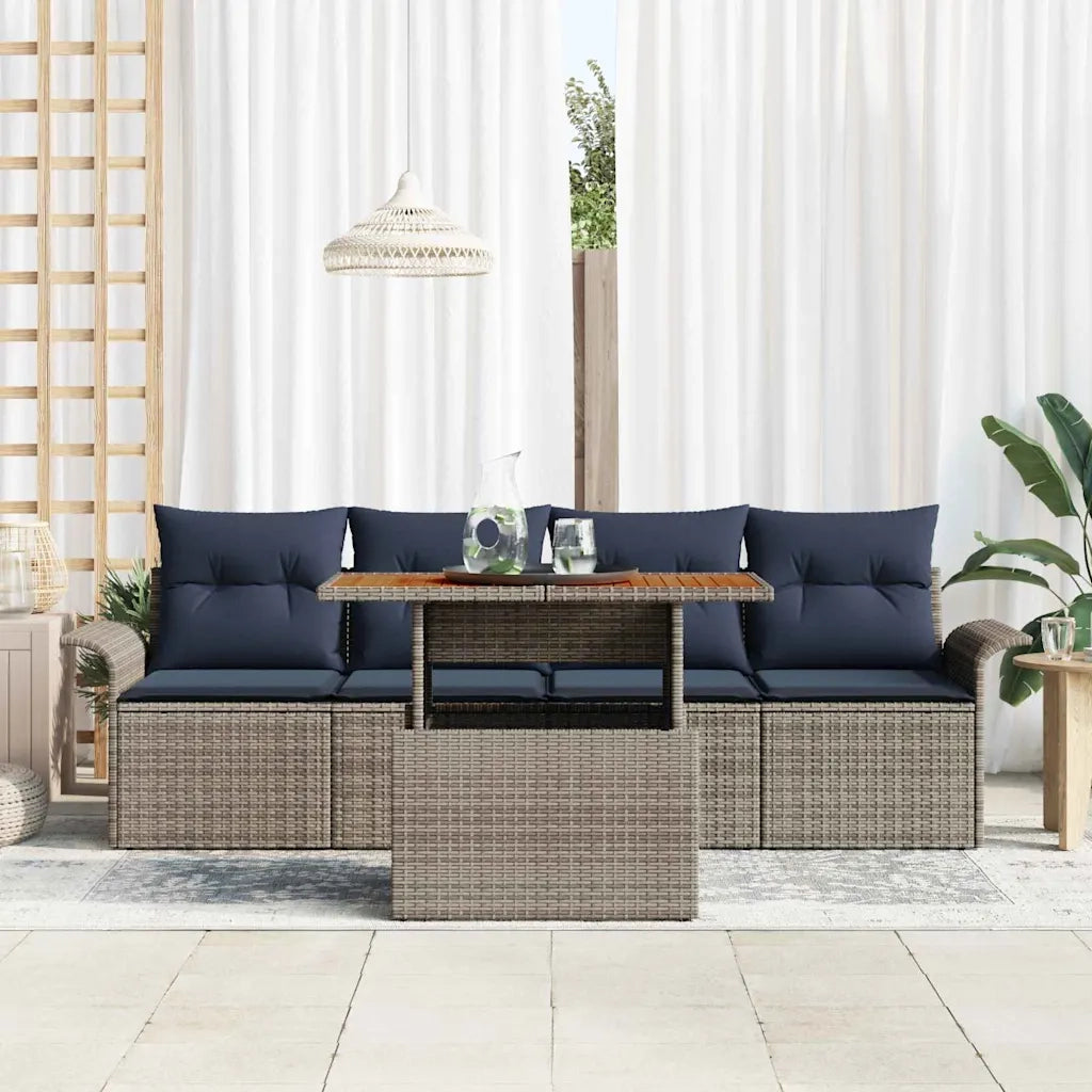 Set Divano da Giardino 5 pcs Grigio Poly Rattan 3358005