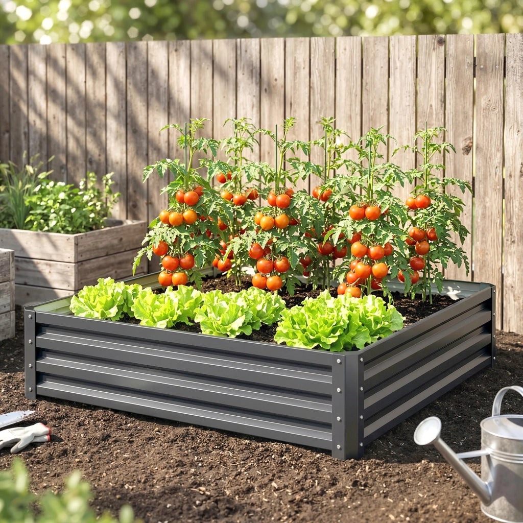 Fioriera con struttura in acciaio ¨C Xylo ¨C grigio chiaro 120x120x30 cm