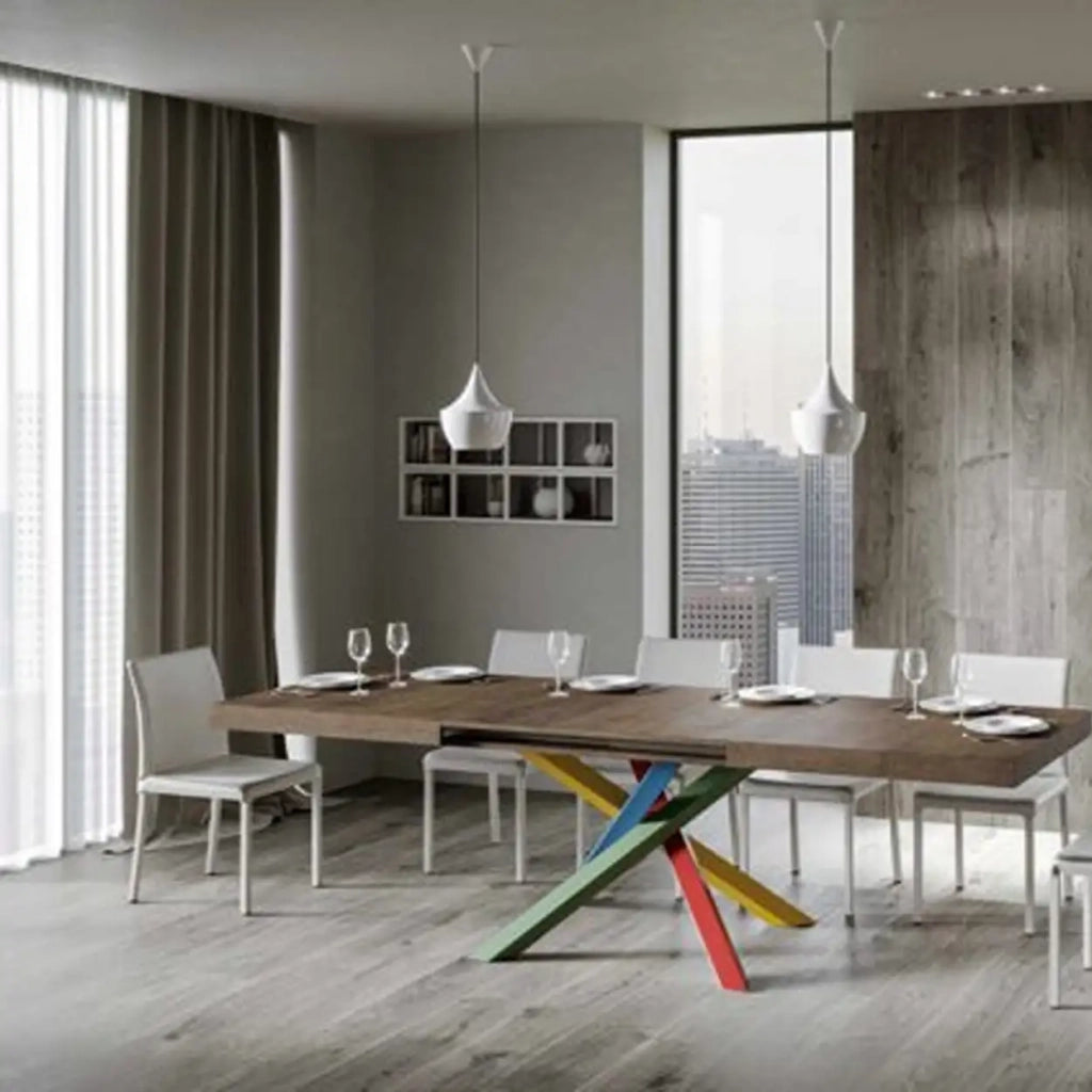 Tavolo allungabile 120/380x90 cm Volantis colore noce gambe multicolore 4/B