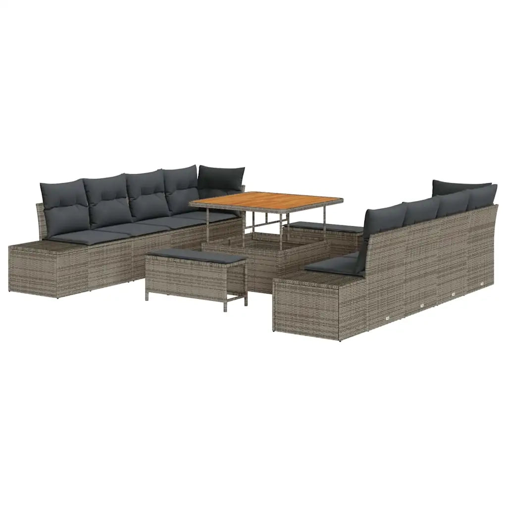 Set Divano da Giardino con cuscino 11 pcs Grigio Poly Rattan