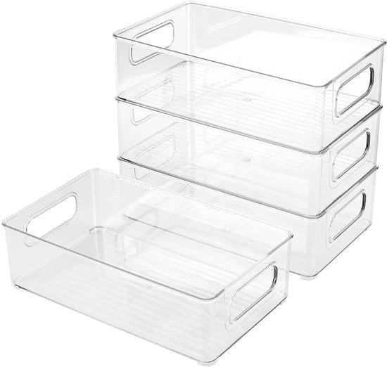 Organizzatore per frigorifero 4 pezzi - Scatole trasparenti in plastica - 25,5 x 15,1 x 7,6 cm - Maniglia - Ordine e Organizzazione