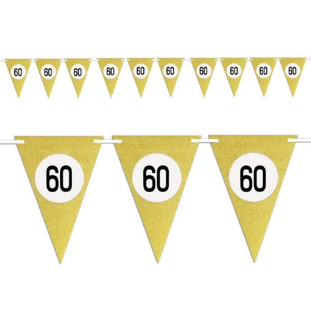 Trade Shop - Bandierine Festa Compleanno Anniversari Set 10pz Triangolari Festone Oro 60 Anni -