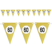 Trade Shop - Bandierine Festa Compleanno Anniversari Set 10pz Triangolari Festone Oro 60 Anni -