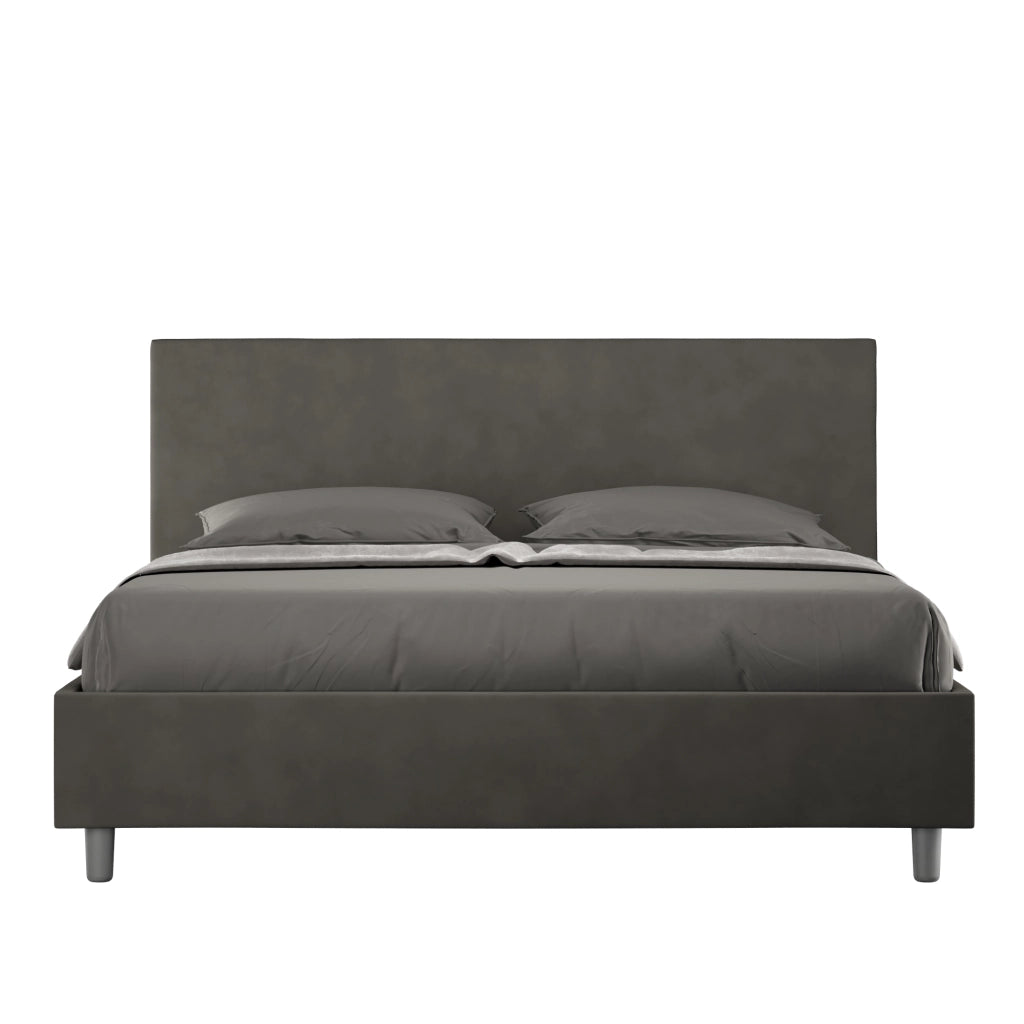 BS COM Letto matrimoniale con rete imbottito 160x200 microfibra grigio