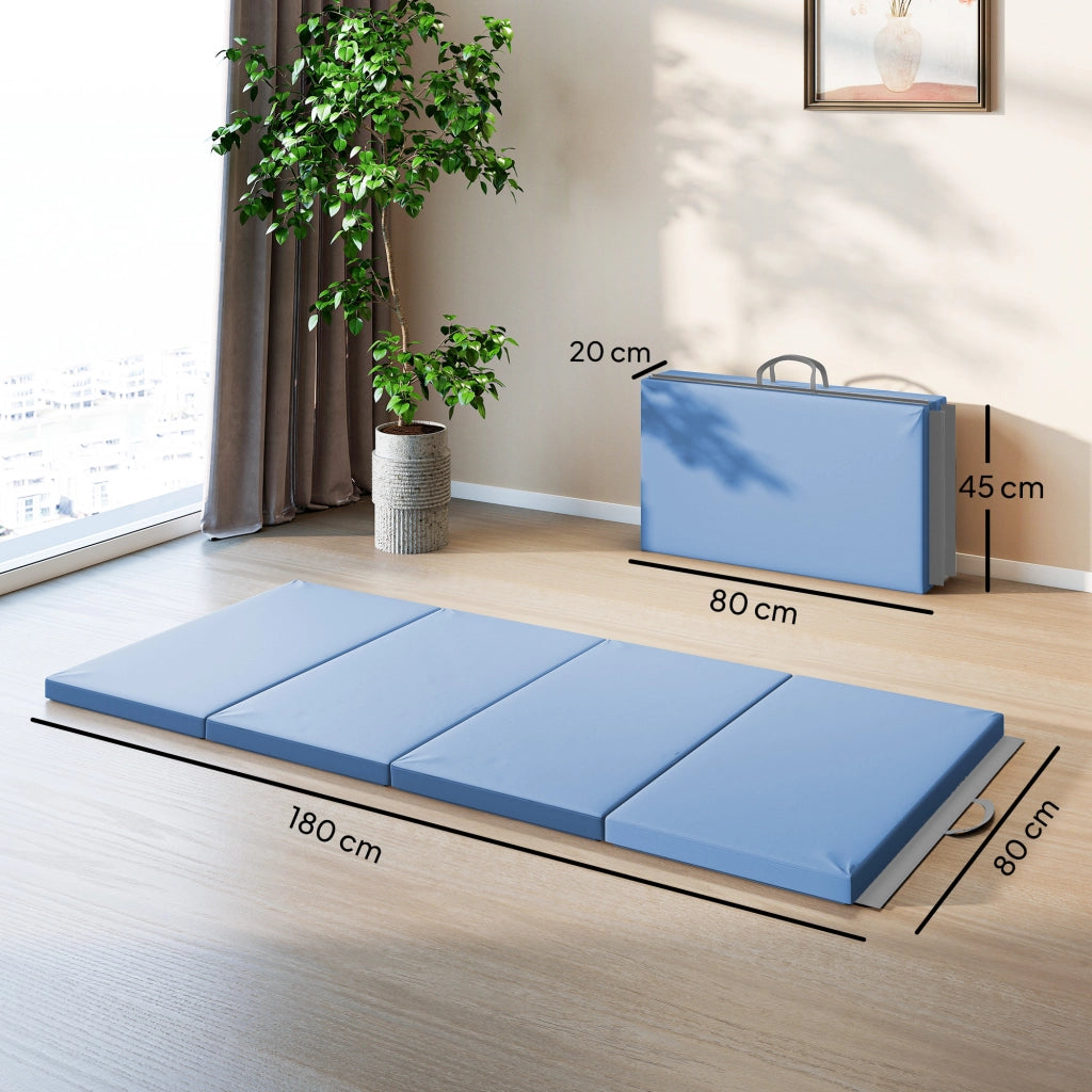 Tappetino da Ginnastica Pieghevole 180x80x5 cm Materassino Fitness Spesso 5 cm e Antiscivolo in Schiuma EPE Azzurro