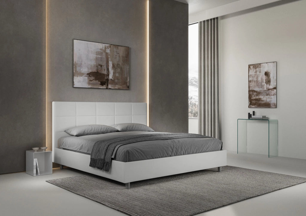 BS COM Letto matrimoniale king size senza rete imbottito 190x200 similpelle bianco