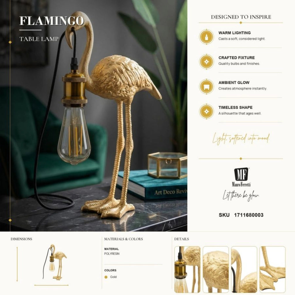 Lampada da tavolo Flamingo piccola in resina dorata