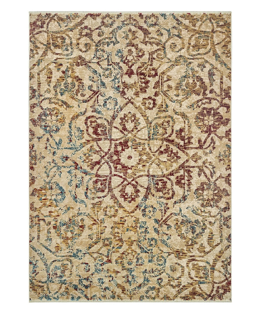 Parure Tappeti KAZAKH 1529 beige e multicolore tris scendiletto (1pz cm.80x150 + 2pz cm.60x120) stile orientale persiano alta qualità con effetto lucente