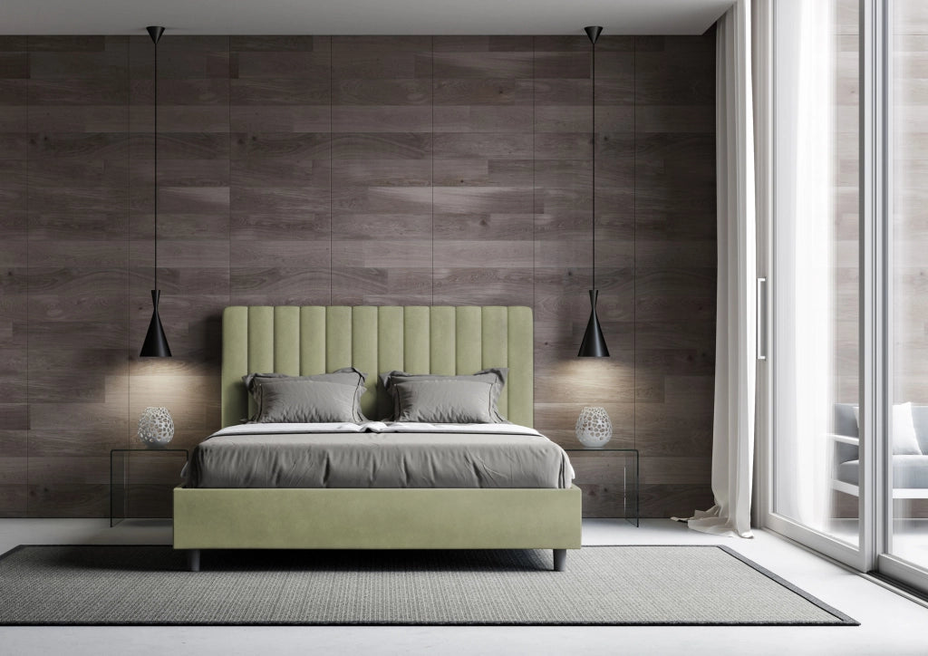 BS COM Letto una piazza e mezza con rete imbottito 130x200 microfibra tè verde