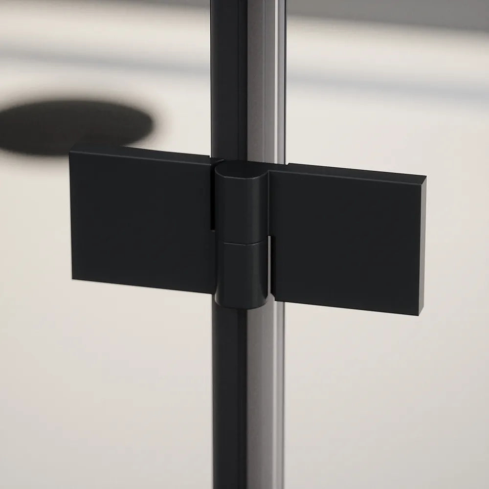 Porta doccia 141-145cm profili in alluminio nero opaco apertura libro a sinistra con parete fissa vetro 8mm trasparente h195 | Fiji