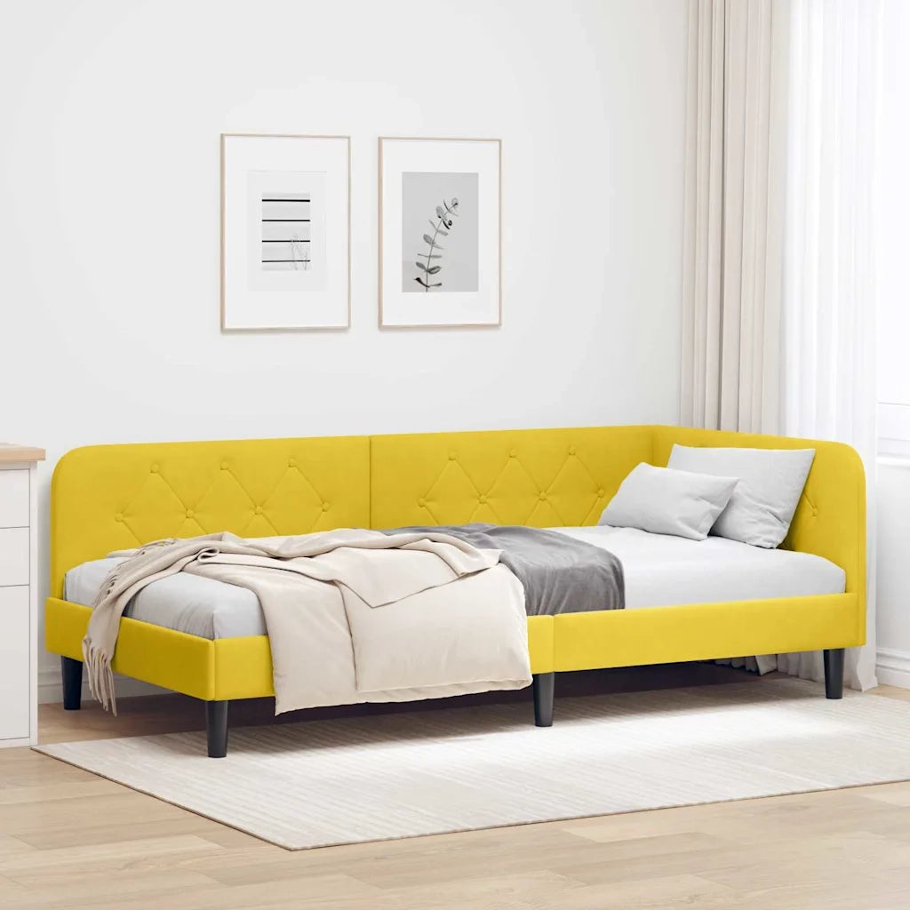 Letto singolo | Letto per adulti | Cornice del letto ad angolo Giallo 90 x 200 cm Velluto
