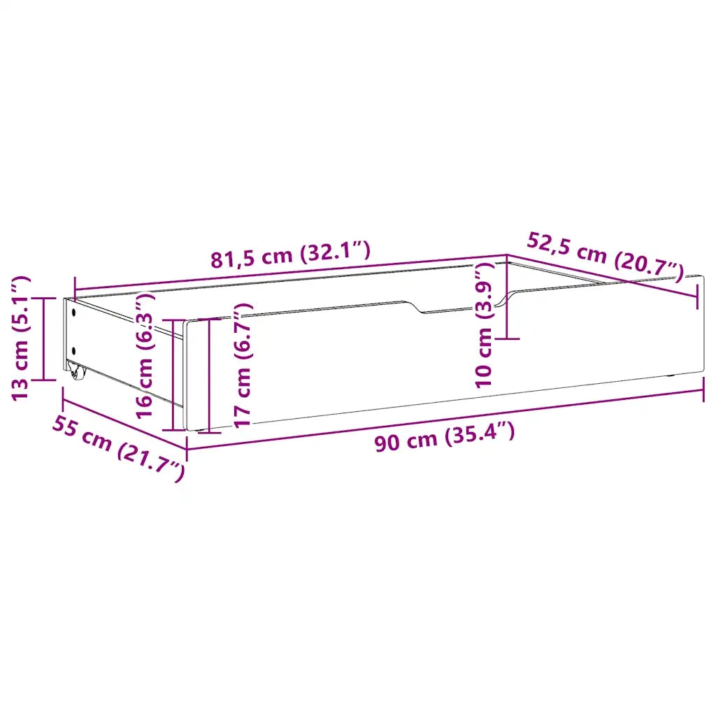 Cassettoni da Letto 2 pz Bianchi 90x55x17cm Legno Massello Pino CFW8394199